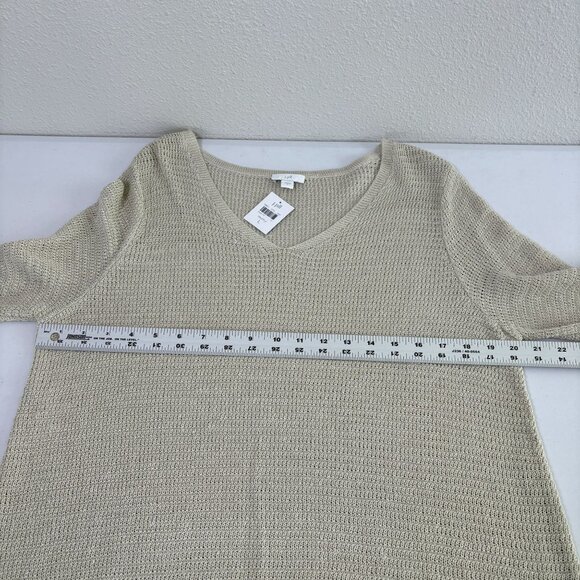 J Jill Open Knit Sweater Size L Truffle Tan V Neck Linen Blend Lagenlook NWT - Picture 10 of 13